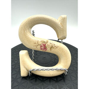 Vintage Terragrafics Ceramic Letter “ S” Wall Decor Beige Floral Design